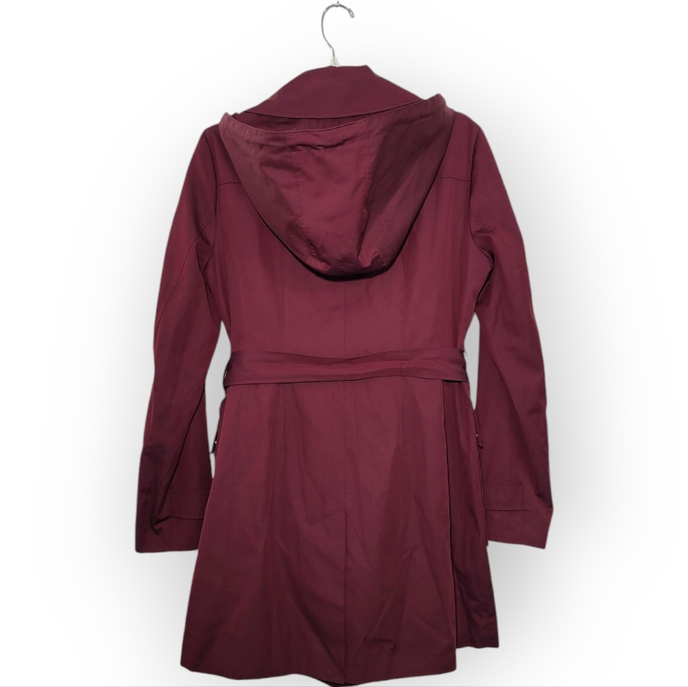 MICHAEL KORS Asymmetrical Zip Mid Length Trech Coat with Hood Maroon M - Picture 3 of 10